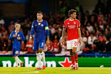 Enzo Fernandez and Richard Rios seen during Champions League league phase game between Chelsea FC and  SL Benfica (Maciej Rogowski/ Ball Raw Images)