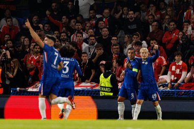 Enzo Fernandez and Alejandro Garnacho seen celebrating after scoring goal during Champions League league phase game between Chelsea FC and  SL Benfica (Maciej Rogowski/ Ball Raw Images)