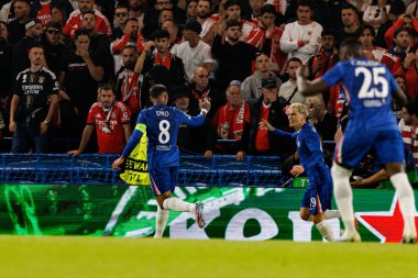 Enzo Fernandez and Alejandro Garnacho seen celebrating after scoring goal during Champions League league phase game between Chelsea FC and  SL Benfica (Maciej Rogowski/ Ball Raw Images)