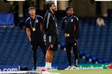 Diogo Ferreira, Vangelis Pavlidis and Leandro Barreiro seen during Champions League league phase game between Chelsea FC and  SL Benfica (Maciej Rogowski/ Ball Raw Images)