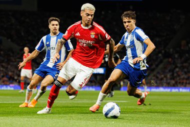 Francisco Moura, Enzo Barrenechea and Gabri Veiga seen during Liga Portugal game between teams of FC Porto and SL Benfica at Estadio do Dragao (Maciej Rogowski/Ball Raw Images)