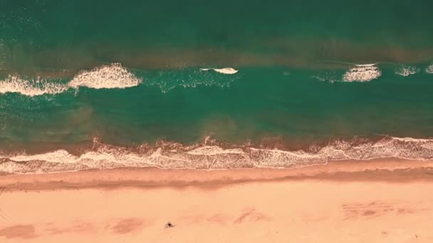파노라마 모래사장의 파노라마같은 파도는 해변에 울려퍼진다 공중에서 풍경을 수있다 공중에서 — 비디오