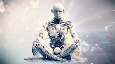 The video showcases a humanoid robot in a yoga pose, demonstrating its advanced capabilities and flexibility. The robot, with sleek and modern design and appears to be performing the pose with ease