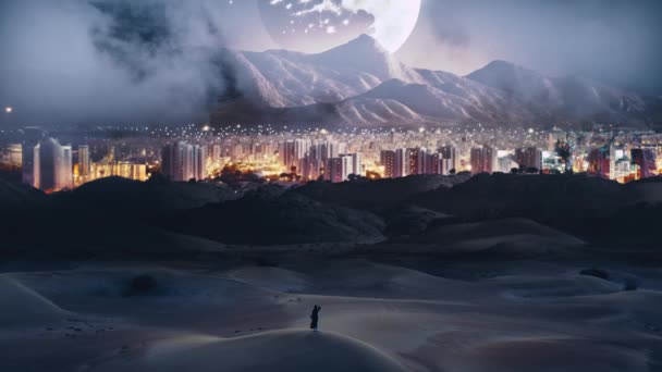 Αυτό Βίντεο Βλέπουμε Ένα Όμορφο Τοπίο Της Ερήμου Φεγγάρι Και — Αρχείο Βίντεο
