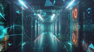 Featuring a long, modern server room hallway, this video offers a glimpse into the technology that powers our lives. Futuristic screens and lighting set the stage for a visually stunning experience