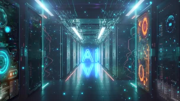 Explore Future Artificial Intelligence Captivating Video Featuring Long Modern Server — Stok video