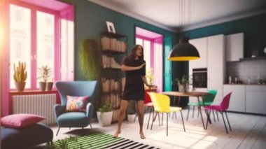 the camera focuses on a girl in her apartment dancing. She moves her body to the rhythm of the music, and suddenly the scene shifts. 