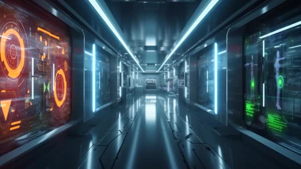Lång Korridor Futuristiskt Laboratorium Högkvalitativ Film — Stockvideo