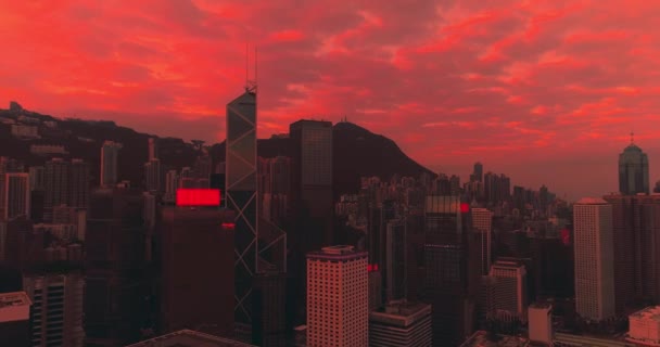 Puesta Sol Épica Centro Financiero Hong Kong Vista Aérea Imágenes — Vídeos de Stock