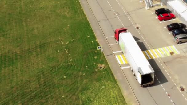 One Semi Truck White Trailer Cab Driving Traveling Alone Dense — Stock Video