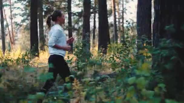 Jonge Vrouw Runner Training Zomerpark Close Fitness Vrouw Joggen Buiten — Stockvideo