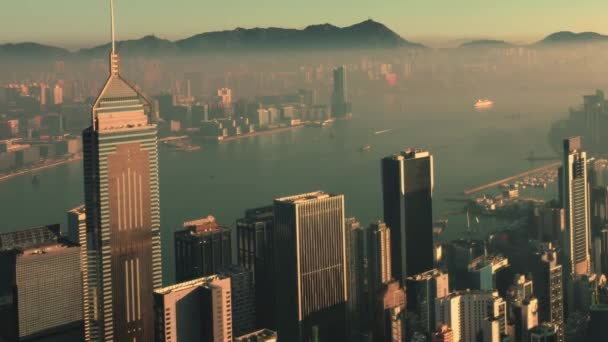 Madártávlat Hong Kong Belvárosából Szeptemberben Top Kilátás Nyílik Városközpontra Gyönyörű — Stock videók