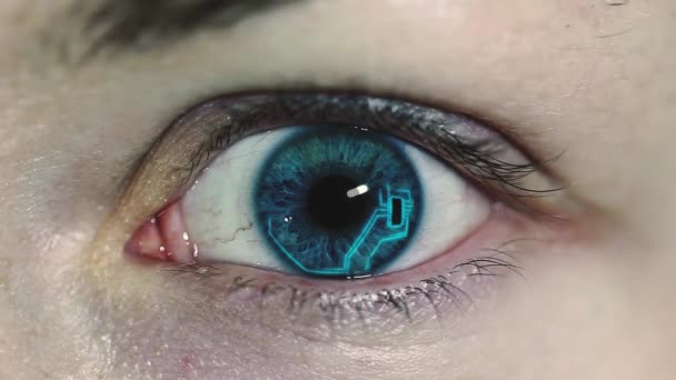 Makro Skudd Kontaktlinse Teknologi Med Chip Bedre Begge Øyne Øke – stockvideo