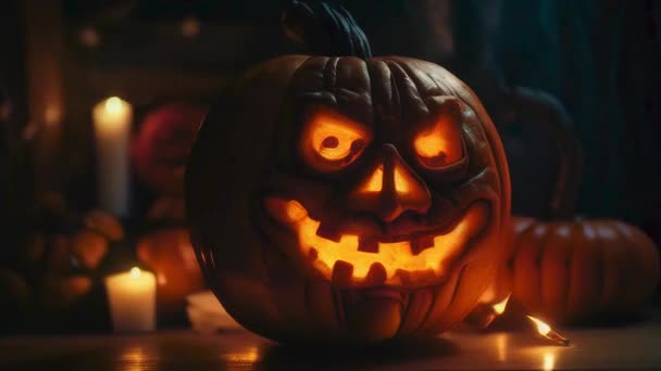 Animación Una Calabaza Halloween Sobre Fondo Oscuro Con Velas Imágenes — Vídeos de Stock