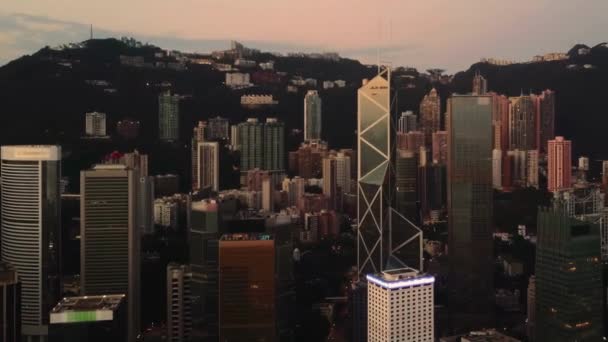 Een Antenne Uitzicht Een Haven Baai Hong Kong Bij Zonsondergang — Stockvideo