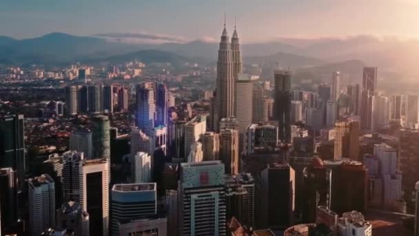 Légi Felvétel Kuala Lumpur Városáról Napsütés Reggel Kiváló Minőségű Felvételek — Stock videók