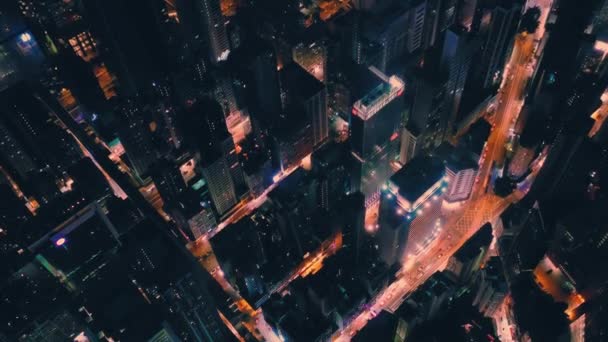 Luchtfoto Van Gloeiende Straten Nacht Hong Kong Stad Van Een — Stockvideo