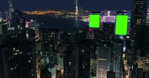 Aerialne Widok Góry Drapacze Chmur Zielony Ekran Budować Pokładzie Punktu — Wideo stockowe