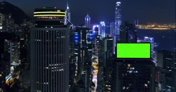 Aerial Top View Skyscrapers Green Screen Build Board Tracking Point — Stock Video