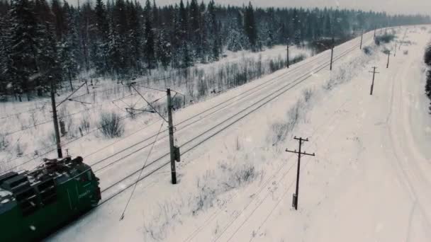 Letecký Pohled Nákladní Vlak Zimním Období Koncept Dodávky Vysoce Kvalitní — Stock video