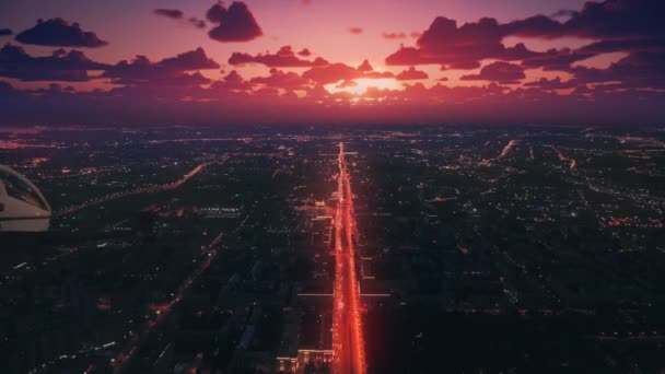 Letecký Pohled Drone Taxi Létající Nad Moderním Městem Při Epickém — Stock video