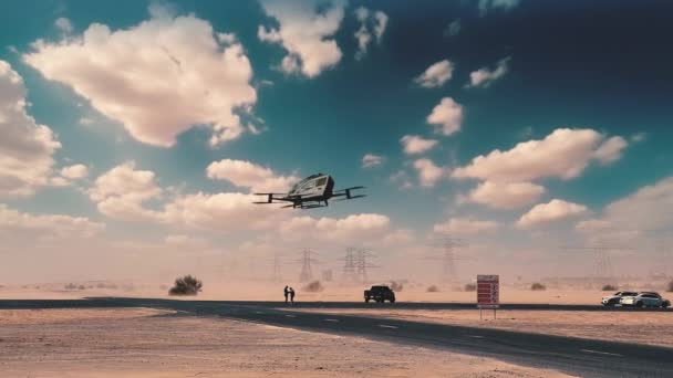 Autopilot Taksi Drone Mendarat Jalan Gurun Rekaman Berkualitas Tinggi — Stok Video