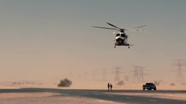 Harekat halindeki askeri askerlerin silueti askeri görevle birlikte helikopterden aşağı iniyor. Yüksek kalite 4k görüntü