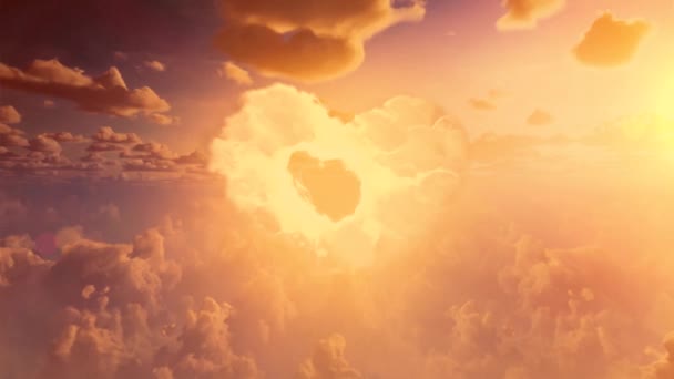 Nubes Rojas Forma Corazón Atardecer Hermoso Fondo Amor Con Espacio — Vídeos de Stock