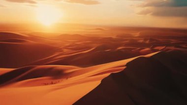 Drone, Dubai 'de kum manzarası için çöl veya günbatımı, karada doğa güzelliği, ufuk çizgisi ya da Afrika sahara. Tepe, toprak ya da özgürlük Suudi Arabistan 'da, çorak arazide ya da yaz gündoğumunda sabah güneşinde