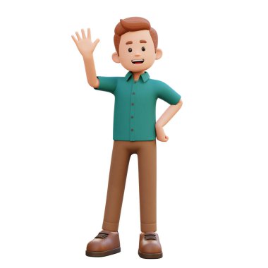 3D erkek karakter el sallıyor