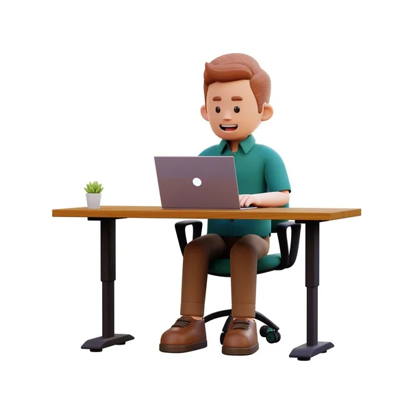 3d male character working on a laptop