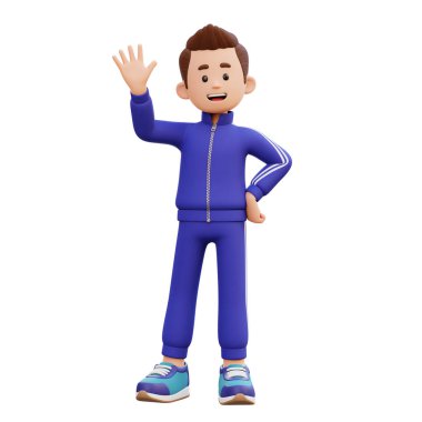 3D erkek karakter el sallıyor