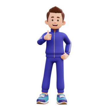 3D erkek karakter baş parmağını kaldırıyor.