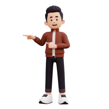 Asyalı sıradan bir adamın 3 boyutlu resmi büyük siyah ekranın önünde duruyor..