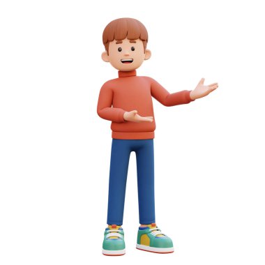 Üç boyutlu günlük kıyafet giymiş bir çocuk resmi.