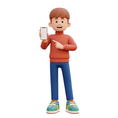 Elinde akıllı telefon olan bir çocuğun üç boyutlu resmi.