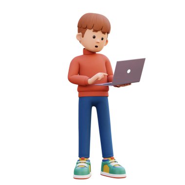 Bilgisayarlı küçük çocuğun 3 boyutlu resmi