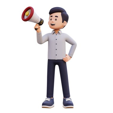 3D adam havada megafon tutuyor, 3 boyutlu illüstrasyon.