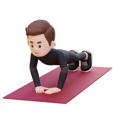 Yoga yapan bir adamın 3 boyutlu resmi.