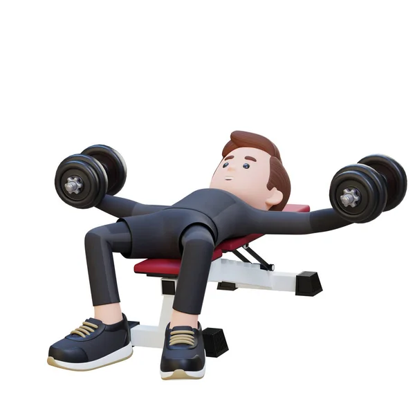 stock image 3 d cartoon of a guy doing exercise with barbell