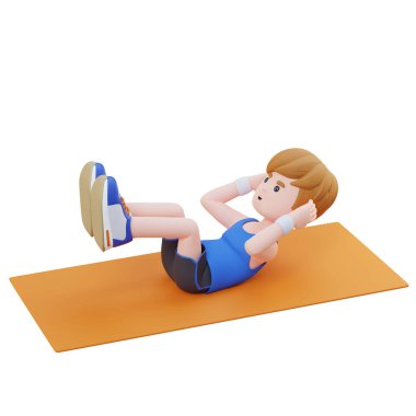 Bir çocuğun hasırla egzersiz yaptığı 3 boyutlu bir resim.