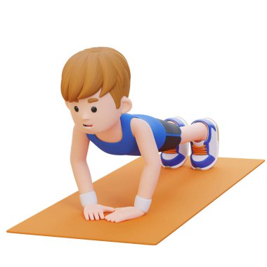 Çocuk egzersiz paspasında kalas yapıyor.