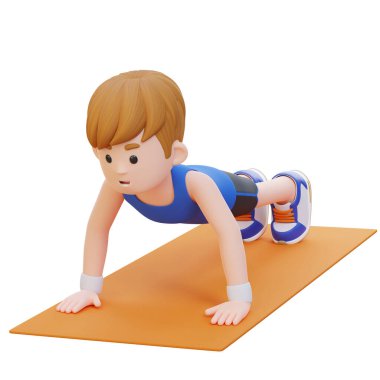 3 boyutlu küçük çocuk alıştırma yapıyor.