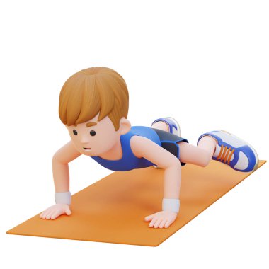 Küçük çocuk beyaz arka planda şınav çek