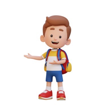 Sırt çantası ve kitabı olan sevimli bir çocuk.