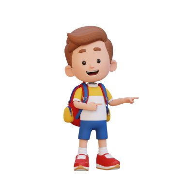 Sırt çantalı 3 boyutlu çizgi film çocuğu.