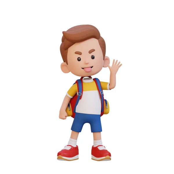 バックパックと学校の制服で3 Dレンダリング小さな男の子 — ストック写真