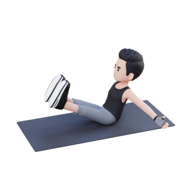 Beyaz arka planda esneme egzersizi yapan genç bir kadın.