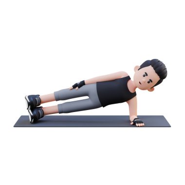 Üç boyutlu şınav çeken bir adam.