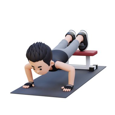 Beyaz arka planda egzersiz yapan genç Asyalı adam.